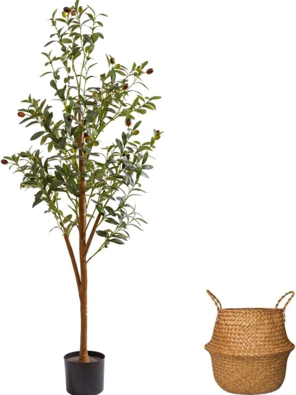 4FT Tall Faux Olive Tree with Pot - Realistic Silk Leaves & Fruits for Home